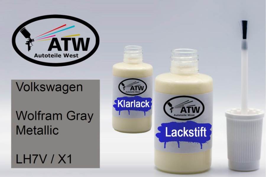 Volkswagen, Wolfram Gray Metallic, LH7V / X1: 20ml Lackstift + 20ml Klarlack - Set, von ATW Autoteile West.